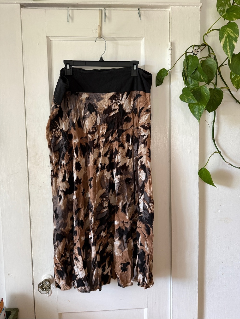 Abstract Animal Print Maxi Skirt - Black & Brown George size 2XL